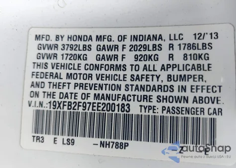 2014 Honda Civic Ex-L from USA, damaged, VIN 19XFB2F97EE200183